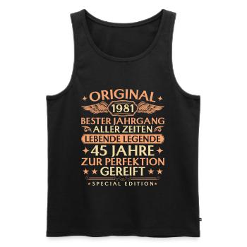 Anniversaire original du millésime 1981 : 45 ans - Débardeur bio Premium Homme - noir - Devant - Michal (187cm)