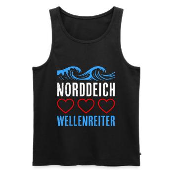 Nordsee Urlaub NORDDEICH WELLENREITER Lustiges - Männer Premium Bio Tank Top - Schwarz - Vorne - AI Model Male 178 light (178cm)