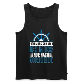 North Sea DOESN'T HAVE TO DO ANYTHING, JUST HAVE TO GO TO NORDDEICH - Men's Premium Organic Tank Top - black - Front - Michal (187cm)