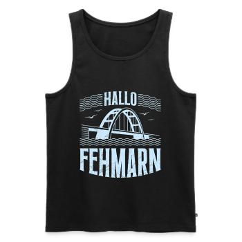 Fehmarn Souvenier HELLO FEHMARN Baltic Sea Funny - Men's Premium Organic Tank Top - black - Front - AI Model Male 178 light (178cm)