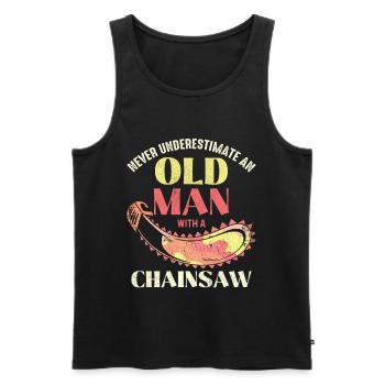 Old man with chainsaw - Men's Premium Organic Tank Top - black - Front - AI Model Male 178 light (178cm)