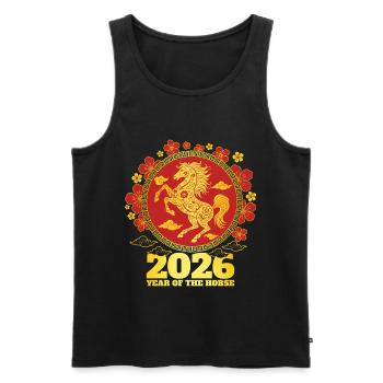 2026 Year Of Horse Zodiac Chinese New Year - Men's Premium Organic Tank Top - black - Front - Michal (187cm)