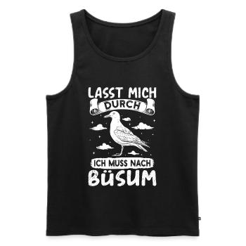 Vacances à la mer du Nord LET ME THROUGH DOIT ALLER À BÜSUM - Débardeur bio Premium Homme - noir - Devant - Michal (187cm)