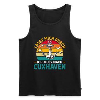 vacances en mer du Nord LAISSEZ-MOI PASSER DOIT ALLER À CUXHAVEN - Débardeur bio Premium Homme - noir - Devant - Michal (187cm)