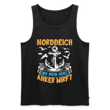 NORDDEICH WHERE MY HEART DROPS ANCHOR Funny - Men's Premium Organic Tank Top - black - Front - Michal (187cm)