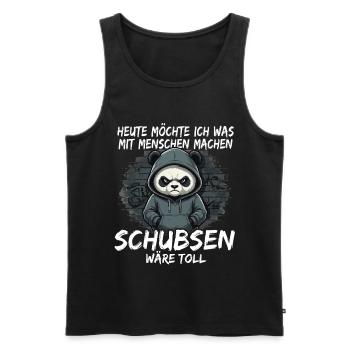 Grim Panda – Sarcastic Shoving - Men's Premium Organic Tank Top - black - Front - AI Model Male 178 light (178cm)
