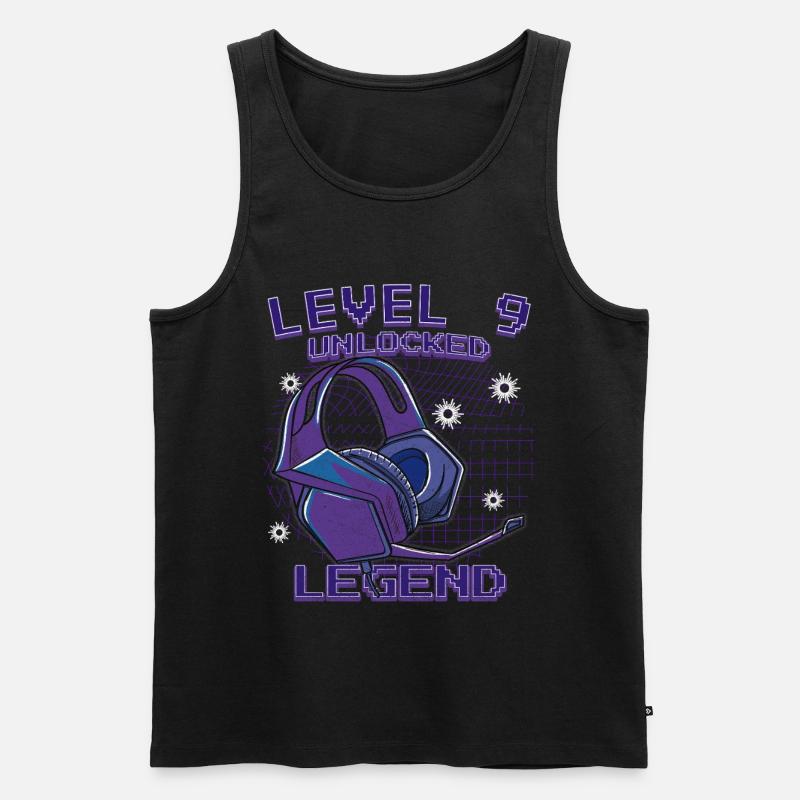 Level 9 Unlocked Kopfhörer Neon - Männer Premium Bio Tank Top - Schwarz