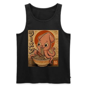 Ramen Octopus Cartoon in Sepia - Men's Premium Organic Tank Top - black - Front - AI Model Male 178 light (178cm)