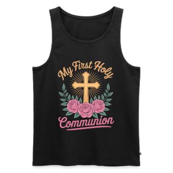First Holy Communion Cross Roses - Men's Premium Organic Tank Top - black - Front - AI Model Male 178 light (178cm)