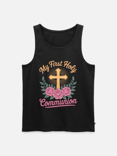 First Holy Communion Cross Roses - Men's Premium Organic Tank Top - black