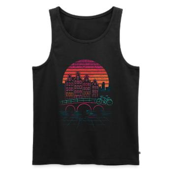 Nachtsonne über Amsterdamer Kanäle - Männer Premium Bio Tank Top - Schwarz - Vorne - AI Model Male 178 light (178cm)