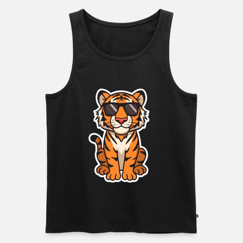Tiger Illustration mit Sonnenbrille - Männer Premium Bio Tank Top - Schwarz