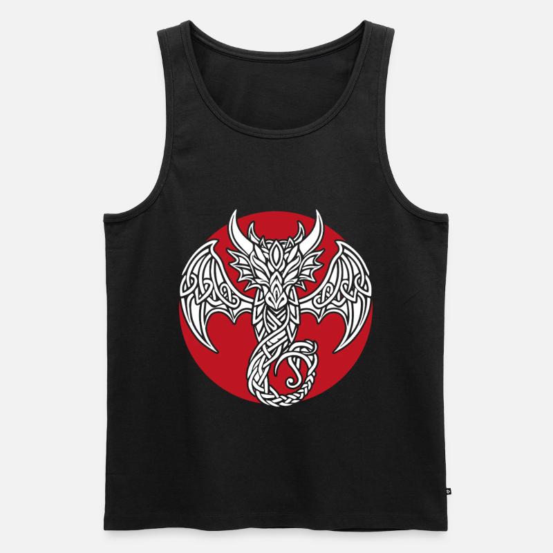 Weißer keltischer Drache auf Rot - Männer Premium Bio Tank Top - Schwarz