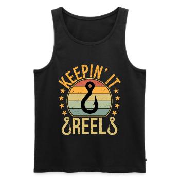 Youth Fishing Shirt Keeping It Reel Cool Dad - Men's Premium Organic Tank Top - black - Front - AI Model Male 178 light (178cm)