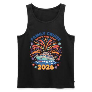 Croisière en famille Bonne année 2026 Feux d’artifice - Débardeur bio Premium Homme - noir - Devant - AI Model Male 178 light (178cm)