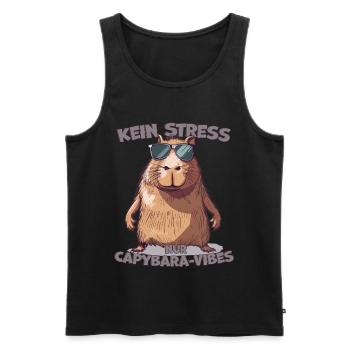 Capybara dit : pas de stress, seulement des vibrations - Débardeur bio Premium Homme - noir - Devant - AI Model Male 178 light (178cm)