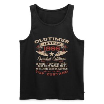Cadeau pour le 40e anniversaire Voiture classique janvier 1986 - Débardeur bio Premium Homme - noir - Devant - Michal (187cm)