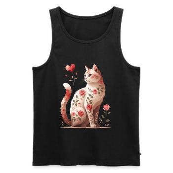Rosy Cat Dream: Floral Cat - Men's Premium Organic Tank Top - black - Front - AI Model Male 178 light (178cm)