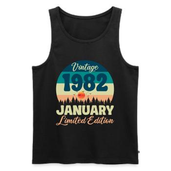 Anniversaire Janvier 1982 Cadeau Vintage Limited - Débardeur bio Premium Homme - noir - Devant - Michal (187cm)