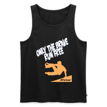 Parkour Seulement : Les Braves Run Free - Débardeur bio Premium Homme - noir - Devant - Michal (187cm)