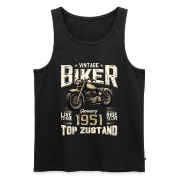 Cadeau du 75e anniversaire Motocycliste janvier 1951 - Débardeur bio Premium Homme - noir - Devant - Michal (187cm)