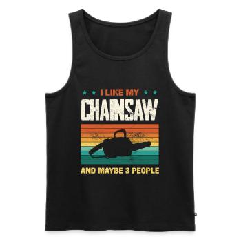 Chainsaw humor in retro rainbow - Men's Premium Organic Tank Top - black - Front - Michal (187cm)