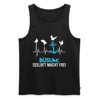 BÜSUM SEELUFT MACHT FREI Wattenmeer Lustig - Männer Premium Bio Tank Top - Schwarz - Vorne - AI Model Male 178 light (178cm)