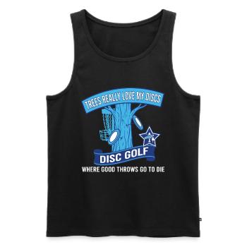 Bäume lieben meine Disc-Golf-Würfe wirklich - Männer Premium Bio Tank Top - Schwarz - Vorne - AI Model Male 178 light (178cm)