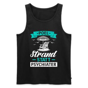 Island POEL BEACH INSTEAD OF PSYCHIATRIST Funny - Men's Premium Organic Tank Top - black - Front - AI Model Male 178 light (178cm)