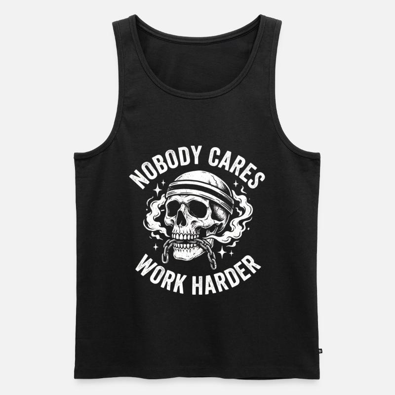 Schädel mit Helm: Arbeite härter - Männer Premium Bio Tank Top - Schwarz