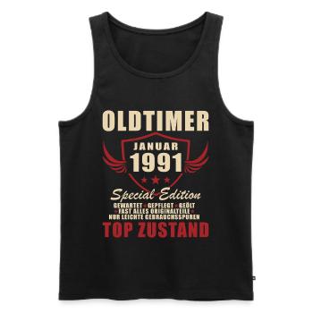 35th Birthday Gift Classic Car January 1991 - Men's Premium Organic Tank Top - black - Front - AI Model Male 178 light (178cm)