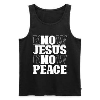 Lettrage Know Jesus Know Peace - Débardeur bio Premium Homme - noir - Devant - AI Model Male 178 light (178cm)