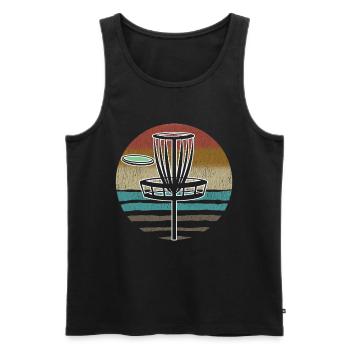 Coucher de soleil sur le disc golf - Débardeur bio Premium Homme - noir - Devant - Michal (187cm)