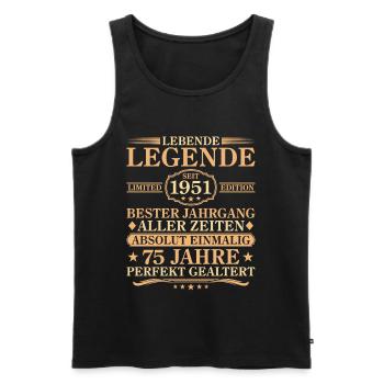 Anniversaire né en 1951 75 ans - Débardeur bio Premium Homme - noir - Devant - AI Model Male 178 light (178cm)