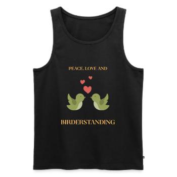 PAIX, AMOUR ET OBSERVATION DES OISEAUX - Débardeur bio Premium Homme - noir - Devant - AI Model Male 178 light (178cm)