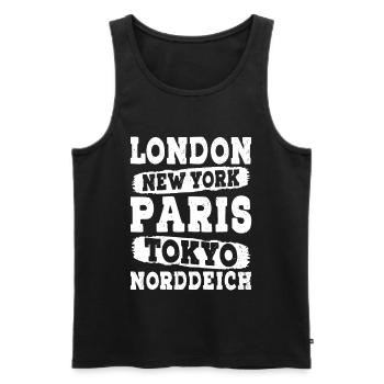 Vacances à la mer du Nord LONDRES NEW YORK PARIS TOKYO - Débardeur bio Premium Homme - noir - Devant - AI Model Male 178 light (178cm)
