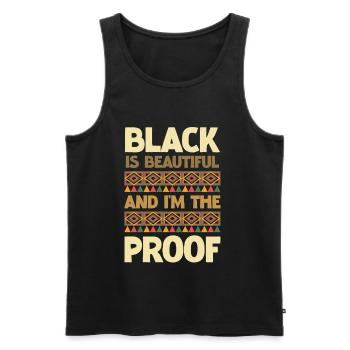 Le noir est beau, j’en suis la preuve. - Débardeur bio Premium Homme - noir - Devant - AI Model Male 178 light (178cm)