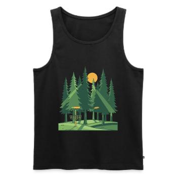 Disc Golf Forest Sonnenuntergang Flugscheibenkorb-Szene - Männer Premium Bio Tank Top - Schwarz - Vorne - AI Model Male 178 light (178cm)