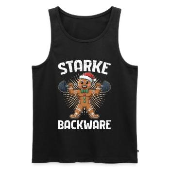 Gingerbread Man STARKE BACKWARE Funny - Men's Premium Organic Tank Top - black - Front - AI Model Male 178 light (178cm)