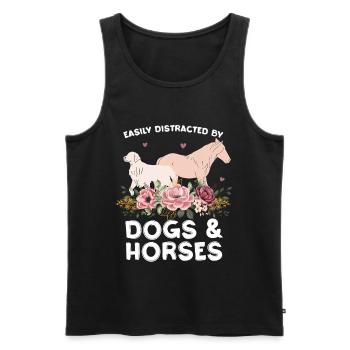 Hunde und Pferde mit Blumenkranz - Männer Premium Bio Tank Top - Schwarz - Vorne - AI Model Male 178 light (178cm)