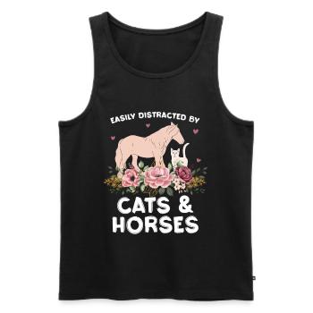 Chats et chevaux en arrangements floraux - Débardeur bio Premium Homme - noir - Devant - AI Model Male 178 light (178cm)
