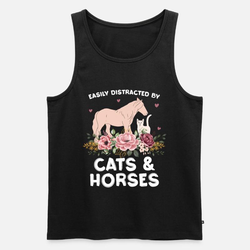Katzen & Pferde im Blumenarrangement - Männer Premium Bio Tank Top - Schwarz