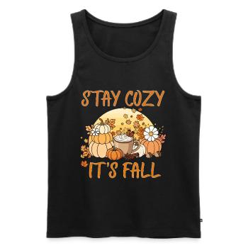 Stay Cozy It’s Fall – Pumpkin Spice Autumn Coffee - Men's Premium Organic Tank Top - black - Front - AI Model Male 178 light (178cm)