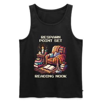 Respawn gesetzt | Leseecke Bücherzeit - Männer Premium Bio Tank Top - Schwarz - Vorne - AI Model Male 178 light (178cm)
