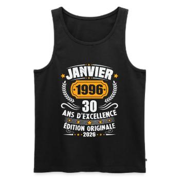 Vintage Janvier 1996 Cadeau D'anniversaire 30 Ans - Débardeur bio Premium Homme - noir - Devant - Michal (187cm)
