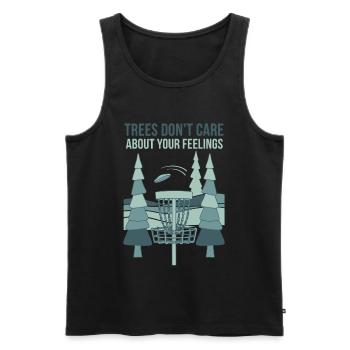 Trees Dont Care About Your Feelings Disc Golf - Men's Premium Organic Tank Top - black - Front - AI Model Male 178 light (178cm)