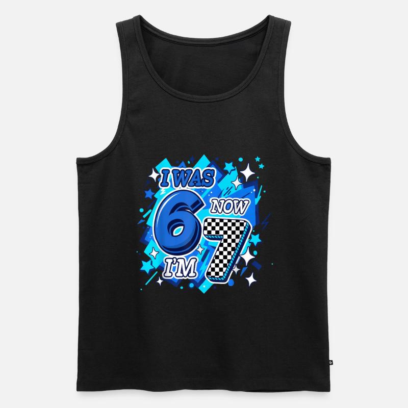 Six Seven Blue Checkered 67 - Männer Premium Bio Tank Top - Schwarz