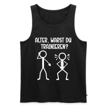 Un bonhomme allumette MEC, TU T’ENTRAÎNAIS ? Drôle - Débardeur bio Premium Homme - noir - Devant - Michal (187cm)