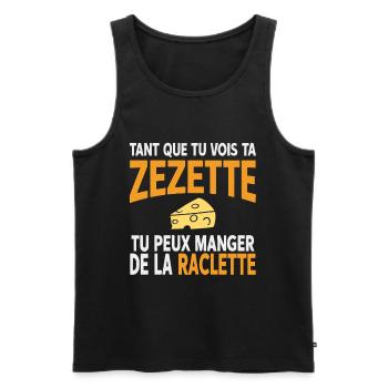 Humour raclette tant que tu vois ta zezette - Débardeur bio Premium Homme - noir - Devant - AI Model Male 178 light (178cm)
