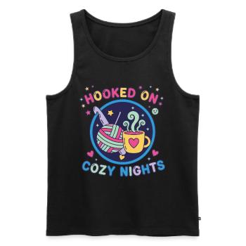 Accro aux nuits douillettes Amant du crochet Drôle - Débardeur bio Premium Homme - noir - Devant - AI Model Male 178 light (178cm)